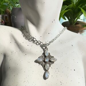 Elegant 925 Sterling Silver Cross Necklace with moonstone